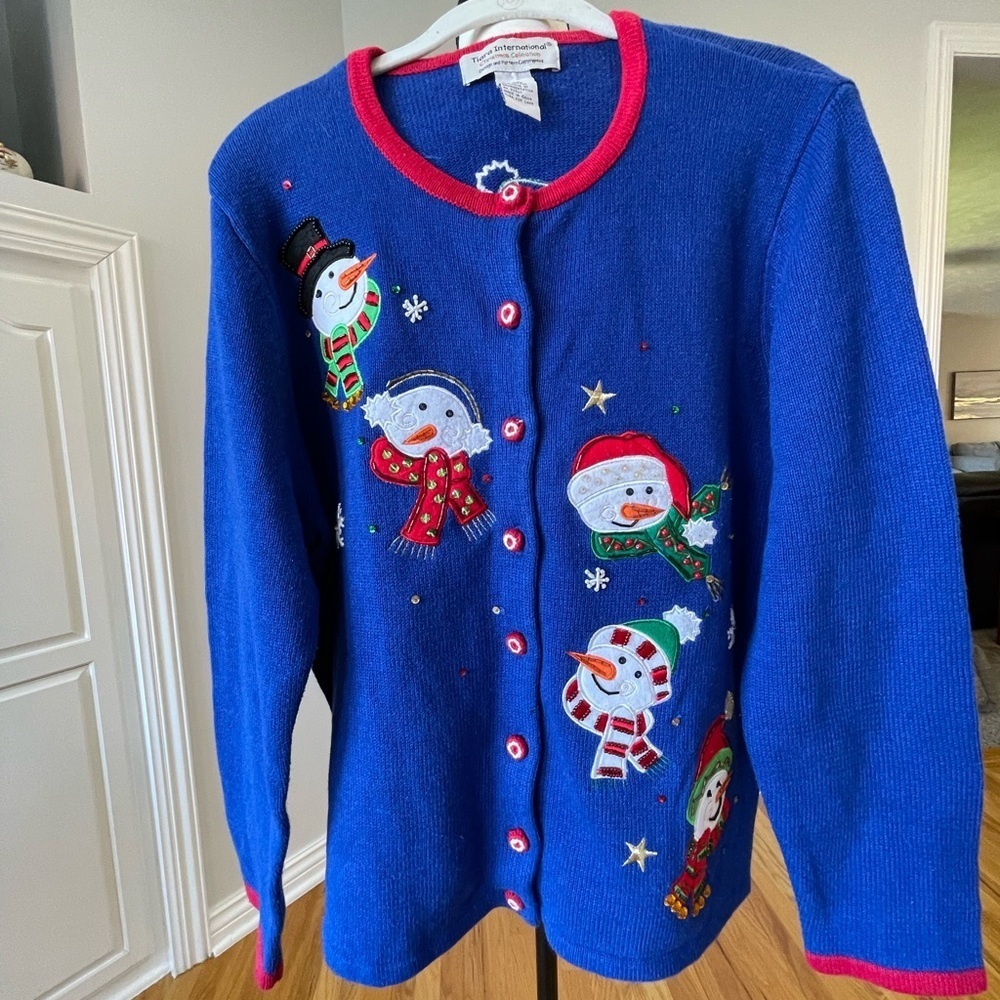 Tiara International Christmas Collection size Extra Large snowman cardigan party